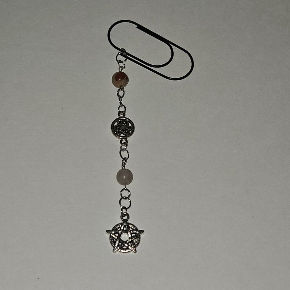 Handmade Decorative Dangling Bookmark Silver Tone Pentagram Star Charms Beads